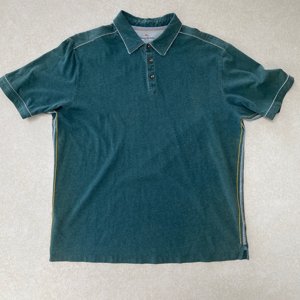 Classic Tommy Bahama Relaxed Green Polo Shirt With Ribbed Cuffs